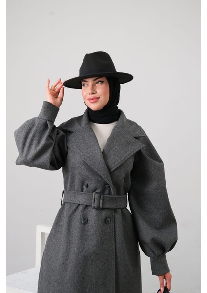 Balon Kol Kemer Detaylı Astarlı Kadın Kaşe Kaban fırsatları