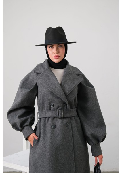 Balon Kol Kemer Detaylı Astarlı Kadın Kaşe Kaban indirimleri