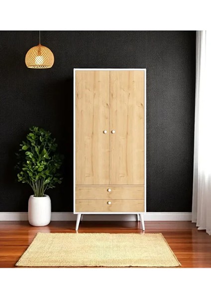 Riva Elbise Dolabı / Iki Kapaklı Çekmeceli Dolap / Gardırop