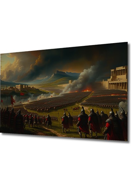 Destansı Savaş Alanı Yağlı Boya Görünümlü Dekoratif Ahşap Ev/işyeri/ofis Kare Tablo fiyatları