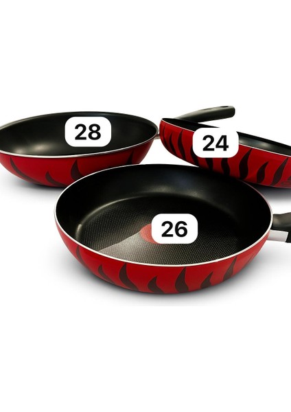 Titanyum Difüzyon Tabanlı 24,26,28 cm 3lü Set Wok Tava