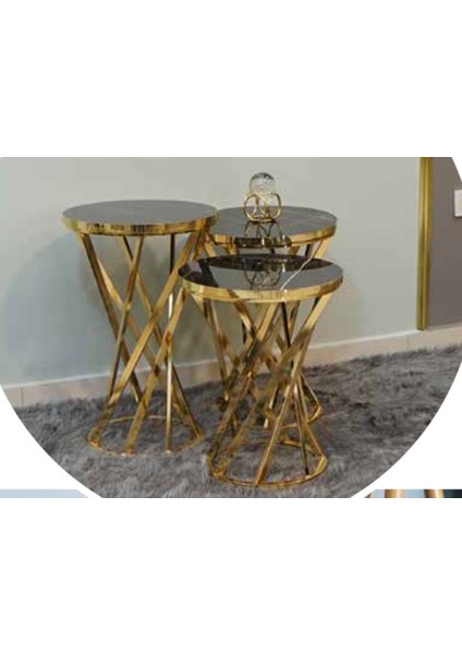 Mim Siyah Mermer - Gold Yelpaze Zigon Sehpa