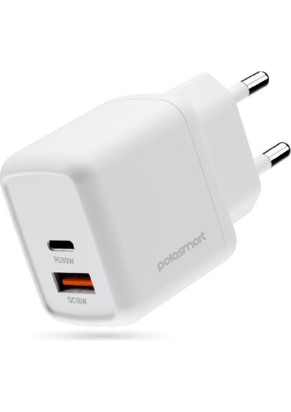 PBS137 Hızlı 1 USB 1 Pd Çıkışlı 30W Şarj Adaptörü Duvar Şarjı Beyaz