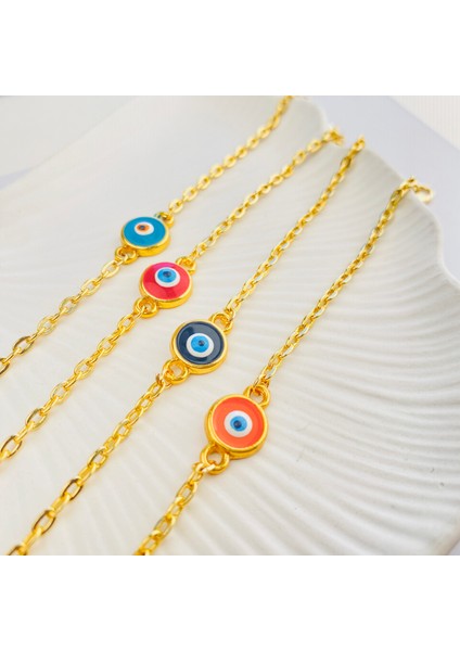 Mineli Bileklik Nazar Boncuklu Bileklik Pirinç Gold 17+5cm modelleri