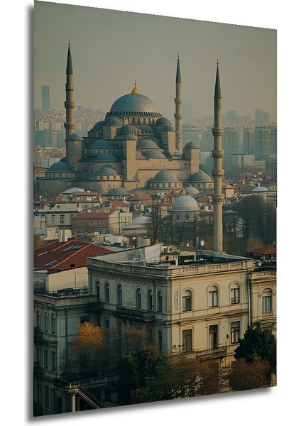 Sultanahmet Camii Yağlı Boya Görünümlü Istanbul Silüeti Dekoratif Ahşap Ev/işyeri/ofis Kare Tablo modelleri