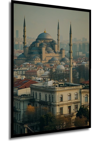 Çerçeve Görünümlü Sultanahmet Camii Yağlı Boya Görünümlü Istanbul Silüeti Ahşap Ofis Kare Tablo modelleri