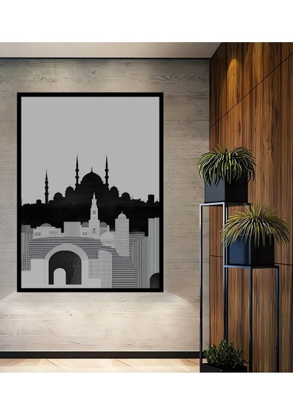 Çerçeve Görünümlü Istanbul Silüeti Modern Sanat Dekoratif Ahşap Ev/işyeri/ofis Kare Tablo