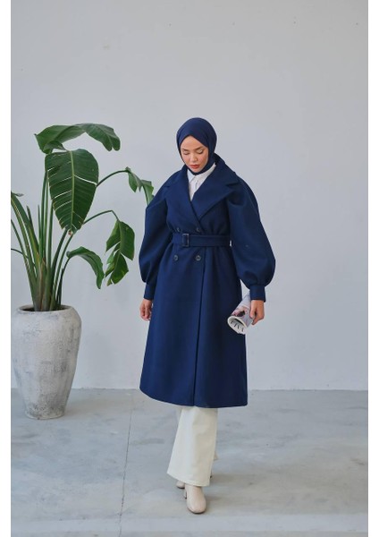 Balon Kol Kemer Detaylı Astarlı Kadın Kaşe Kaban modelleri