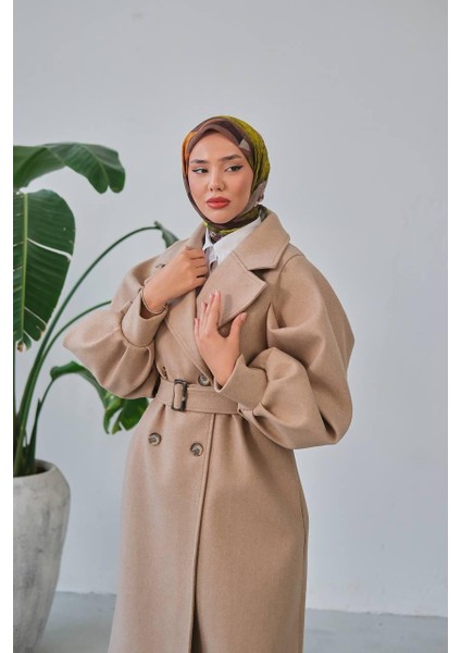 Balon Kol Kemer Detaylı Astarlı Kadın Kaşe Kaban fiyatları