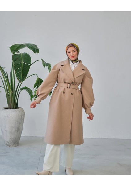 Balon Kol Kemer Detaylı Astarlı Kadın Kaşe Kaban fırsatları