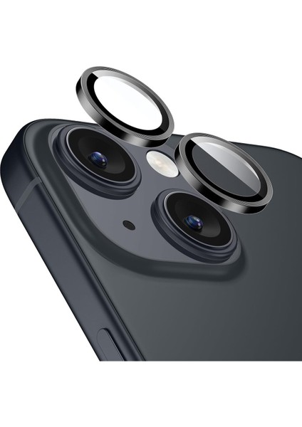 (Kaliteyi Bozmaz) iPhone 15 / 15 Plus Uyumlu Siyah Safir Kamera Lens Koruyucu Takma Aparatlı Kolay Kurulum