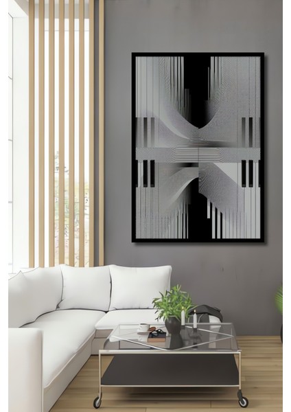 Çerçeve Görünümlü Piyano Tuşları Soyut Sanat Siyah Beyaz Görünümlü Dekoratif Ahşap Ofis Kare Tablo