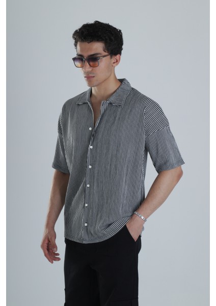 Erkek Siyah Beyaz Çizgi Desenli Casual Gömlek COC1163 fiyatları