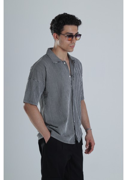 Erkek Siyah Beyaz Çizgi Desenli Casual Gömlek COC1163 modelleri
