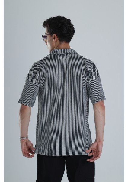 Erkek Siyah Beyaz Çizgi Desenli Casual Gömlek COC1163 fırsatları