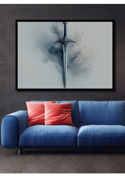 Çerçeve Görünümlü Efsanevi Kılıç Dumanlı Dijital Sanat Dekoratif Ahşap Ev/işyeri/ofis Kare Tablo