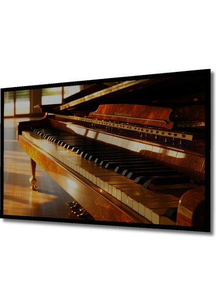 Çerçeve Görünümlü Altın Işıltılı Piyano Tuşları Yağlı Boya Görünümlü Ahşap Ofis Kare Tablo fiyatları