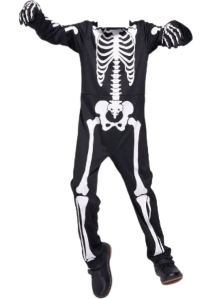 Siyah Iskelet Baskılı Halloween Çocuk Parti Kostümü fiyatları