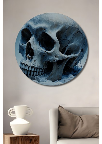 Karda Ölümün Maskesi Yağlı Boya Görünümlü Dekoratif Ahşap Ev/işyeri/ofis Yuvarlak Tablo