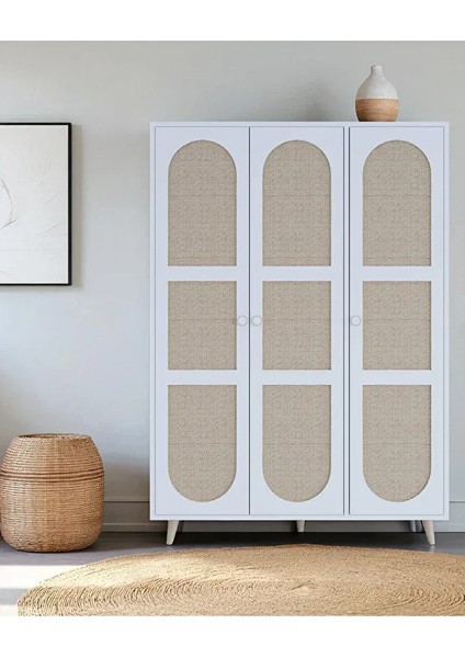 Bali Bohem 3 Kapaklı Gardırop – Jüt Kumaş Mdf Kapaklı Elbise Dolabı | Kahverengi - Beyaz fiyatları