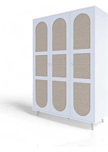 Bali Bohem 3 Kapaklı Gardırop – Jüt Kumaş Mdf Kapaklı Elbise Dolabı | Kahverengi - Beyaz fırsatları