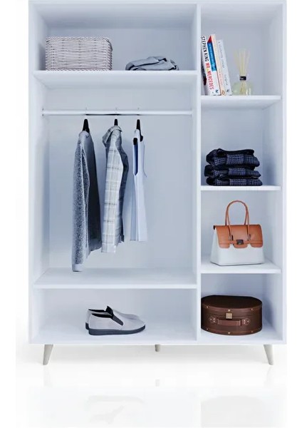 Bali Bohem 3 Kapaklı Gardırop – Jüt Kumaş Mdf Kapaklı Elbise Dolabı | Kahverengi - Beyaz