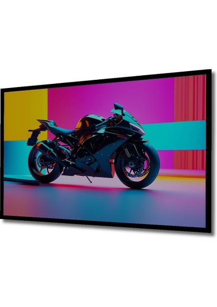 Çerçeve Görünümlü Neon Işıltılı Motosiklet Modern Sanat Dekoratif Ahşap Ev/işyeri/ofis Kare Tablo fiyatları