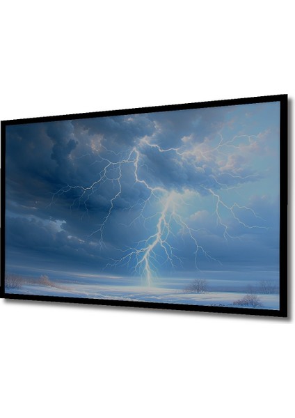 Çerçeve Görünümlü Gökyüzü Şimşek Fırtınası Yağlı Boya Görünümlü Dekoratif Ahşap Ofis Kare Tablo fiyatları
