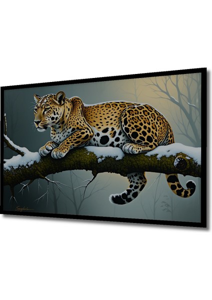 Çerçeve Görünümlü Kar Leoparı Karda Yağlı Boya Görünümlü Ev/işyeri/ofis Dekoratif Ahşap Kare Tablo fiyatları