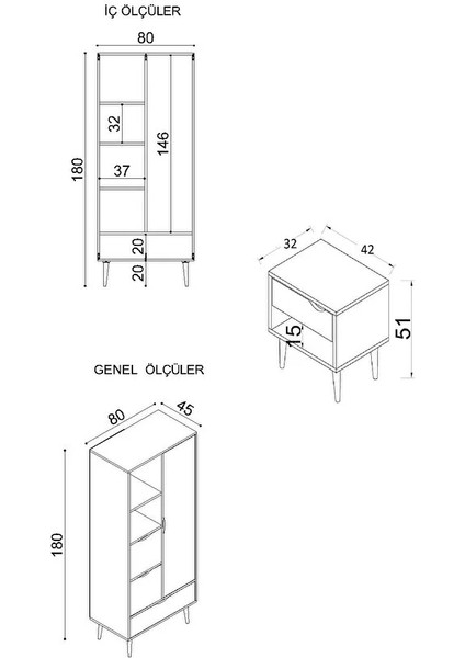 Mango Çocuk Odası Takımı (1 Adet Gardırop +1 Adet Komodin)