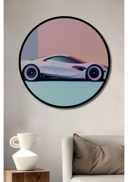 Çerçeve Görünümlü Pembe Rüya Lüks Araba Modern Sanat Yağlı Boya Görünümlü Ahşap Ofis Tablo