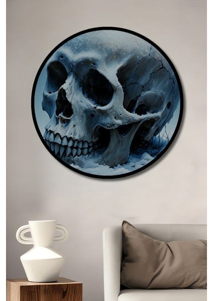 Çerçeve Görünümlü Karda Ölümün Maskesi Yağlı Boya Görünümlü Dekoratif Ahşap Ofis Yuvarlak Tablo