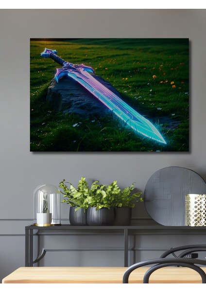 Neon Işıltılı Fantastik Kılıç Dekoratif Ahşap Ev/işyeri/ofis Kare Tablo