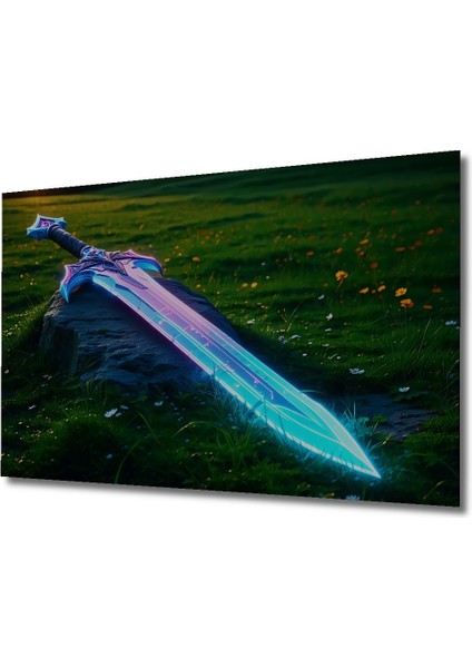 Neon Işıltılı Fantastik Kılıç Dekoratif Ahşap Ev/işyeri/ofis Kare Tablo fiyatları