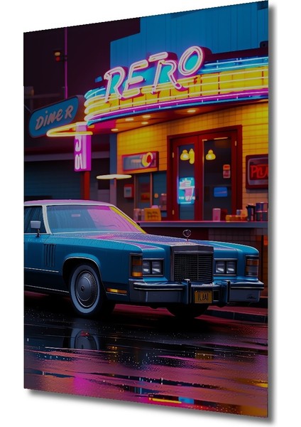 Retro Diner Rüya Otomobil Yağlı Boya Görünümlü Dekoratif Ahşap Ev/işyeri/ofis Kare Tablo fiyatları