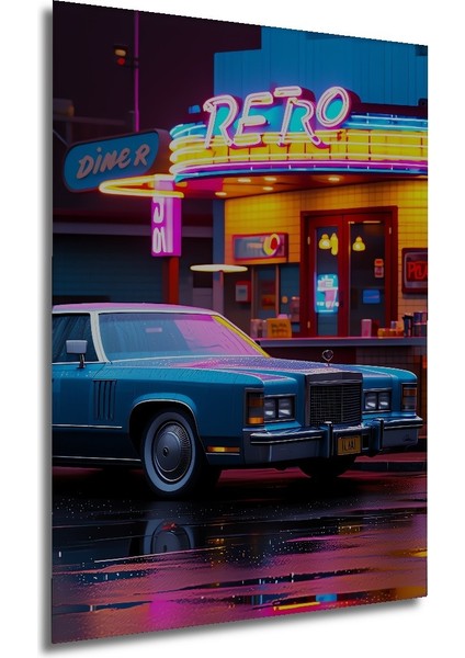 Retro Diner Rüya Otomobil Yağlı Boya Görünümlü Dekoratif Ahşap Ev/işyeri/ofis Kare Tablo modelleri
