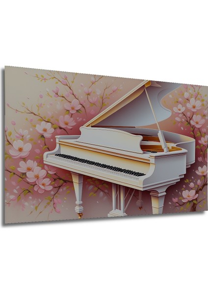 Romantik Piyano Sakura Çiçekleri Yağlı Boya Görünümlü Dekoratif Ahşap Ev/işyeri/ofis Kare Tablo modelleri