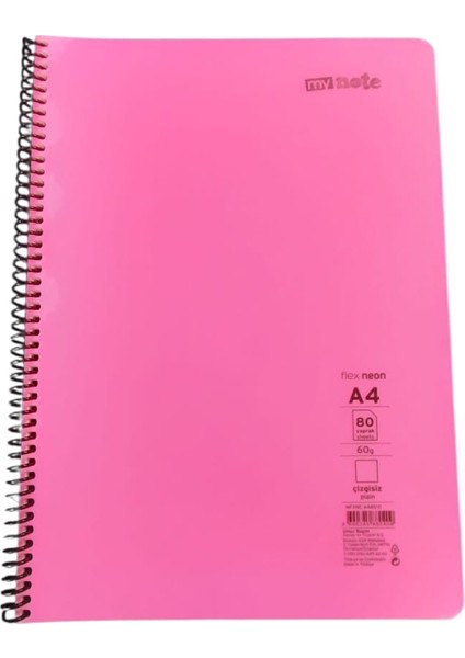 Flex A4 80 Yaprak Çizgisiz Spiralli Plastik Neon Kapak Defter