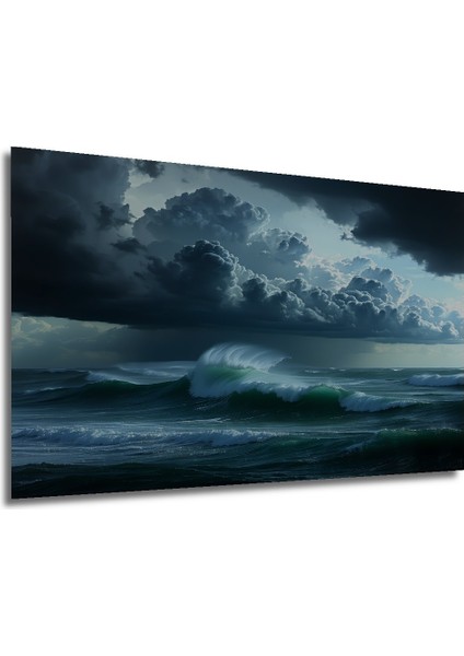 Fırtına Öncesi Deniz Manzarası Yağlı Boya Görünümlü Dekoratif Ahşap Ev/işyeri/ofis Kare Tablo modelleri