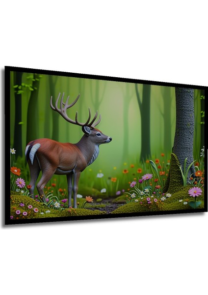 Çerçeve Görünümlü Orman Esintili Geyik Yağlı Boya Görünümlü Dekoratif Ahşap Işyeri/ofis Kare Tablo modelleri