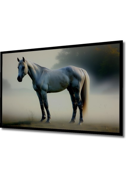 Çerçeve Görünümlü Dumanlı Beyaz At Yağlı Boya Görünümlü Dekoratif Ahşap Ev/işyeri/ofis Kare Tablo fiyatları