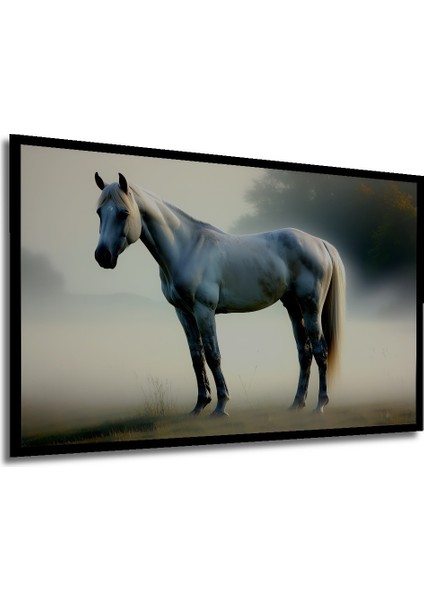 Çerçeve Görünümlü Dumanlı Beyaz At Yağlı Boya Görünümlü Dekoratif Ahşap Ev/işyeri/ofis Kare Tablo modelleri