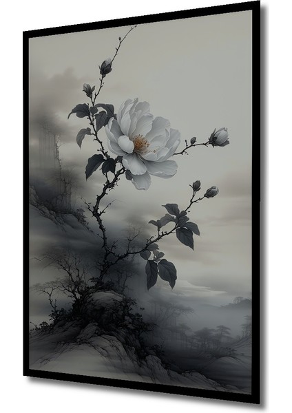 Çerçeve Görünümlü Beyaz Kamelya Kara Kalem Görünümlü Dekoratif Ahşap Ev/işyeri/ofis Kare Tablo fiyatları