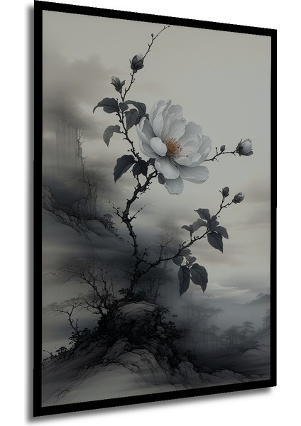 Çerçeve Görünümlü Beyaz Kamelya Kara Kalem Görünümlü Dekoratif Ahşap Ev/işyeri/ofis Kare Tablo modelleri