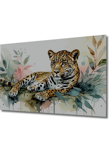 Sulu Boya Görünümlü Leopar Dekoratif Ahşap Ev/işyeri/ofis Kare Tablo Harikası fiyatları