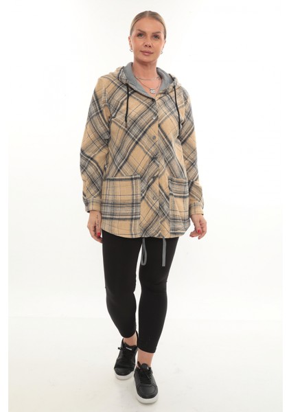 Büyük Beden Rahat Kalıp Kapüşonlu Oduncu Kadın Gömlek Hırka fiyatları