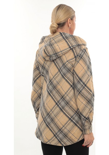 Büyük Beden Rahat Kalıp Kapüşonlu Oduncu Kadın Gömlek Hırka modelleri