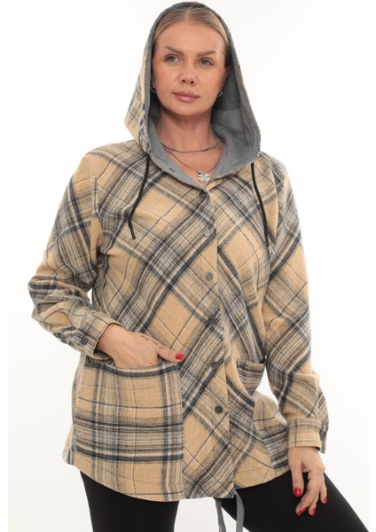 Büyük Beden Rahat Kalıp Kapüşonlu Oduncu Kadın Gömlek Hırka fırsatları