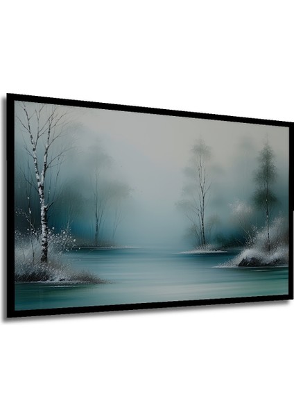 Çerçeve Görünümlü Buz Mavisi Göl Yağlı Boya Görünümlü Dekoratif Ahşap Ev/işyeri/ofis Kare Tablo modelleri