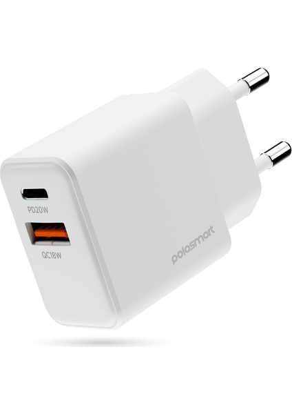 PBS136 Hızlı 1 USB 1 Pd Çıkışlı 20W Şarj Adaptörü Duvar Şarjı Beyaz